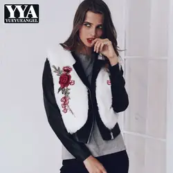Женская меховая куртка с вышитым цветком, короткая жилетка, Осень-зима 2019, куртка из искусственного меха, Женская винтажная жилетка из