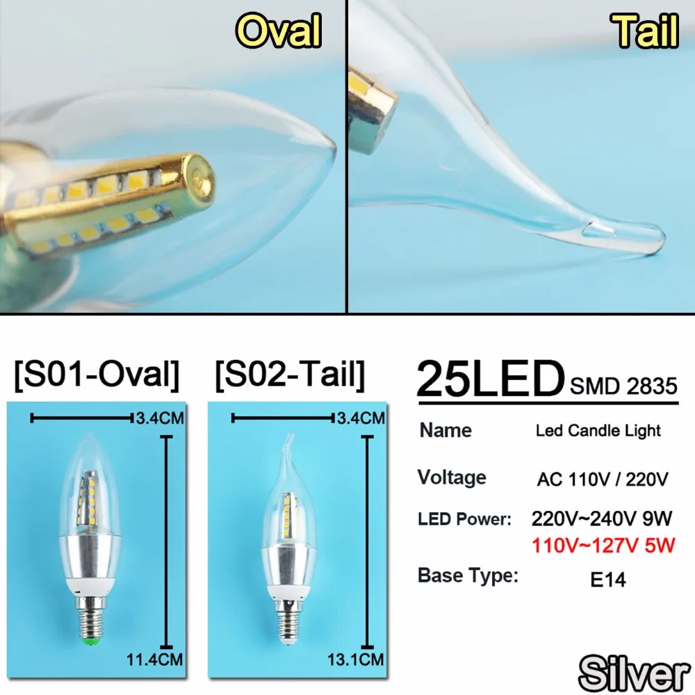 6pcs Golden Silver 5w 9w 12w E14 LED Candle Light LED Bulb 110V 220V Led Lamp E14 Cool Warm White Lampara Spotlights Ampolletas 6pcs Golden Silver 5w 9w 12w E14 LED Candle Light LED Bulb 110V 220V Led Lamp E14 Cool Warm White Lampara Spotlights Ampolletas