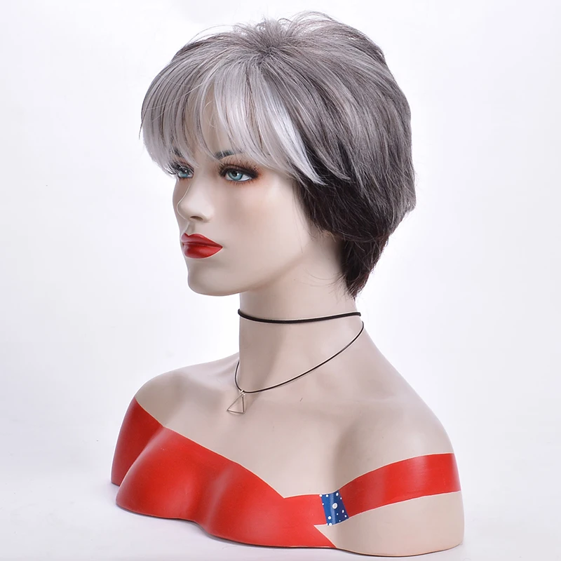 MSI wigs женский парик 2 тона серый белый Омбре синтетические Короткие слоистые Вьющиеся Волосы пышные челки термостойкие