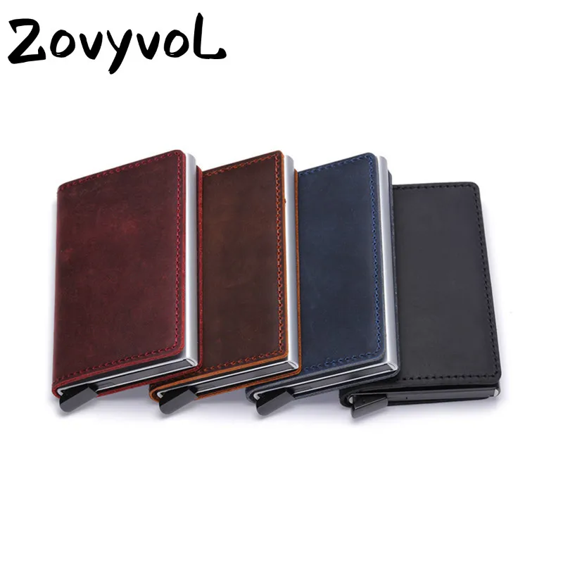 

ZOVYVOL 2019 NEW Cowhide Leather Slim Vintage Non-scan Wallet Unisex Metal Blocking Credit Card Holder With RFID Dropshipping