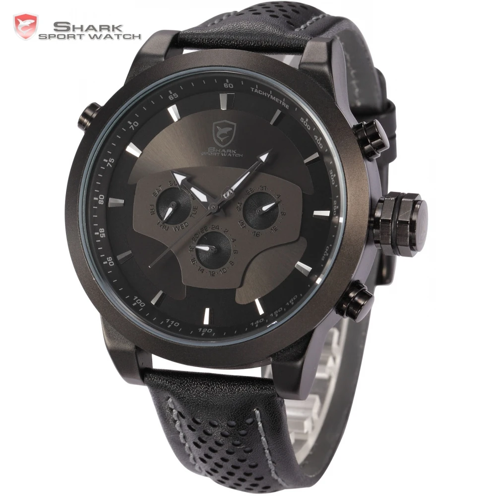 Requiem Shark Sport Watch 6 Hands Calendar Dual Time Zone Black Dashboard Leather Band 3ATM Waterproof Men Military Clock /SH210 Requiem Shark Sport Watch 6 Hands Calendar Dual Time Zone Black Dashboard Leather Band 3ATM Waterproof Men Military Clock /SH210