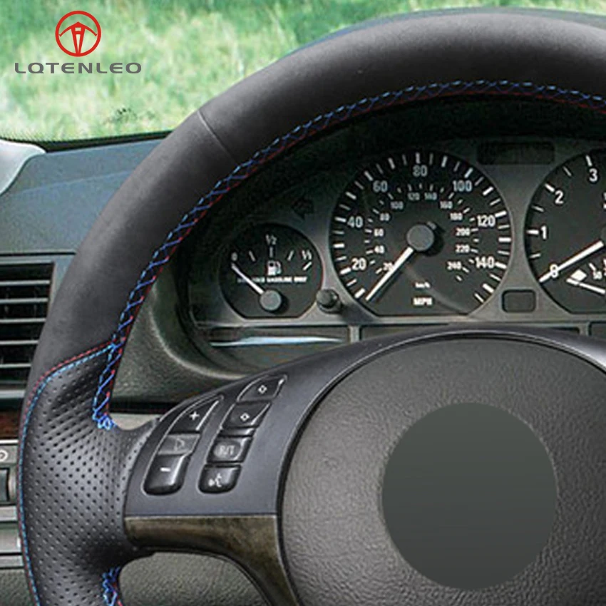 Lqtenleo черная замша из натуральной кожи DIY Ручная прошивка автомобиля рулевое колесо Крышка для BMW E39 E46 325i E53 X5