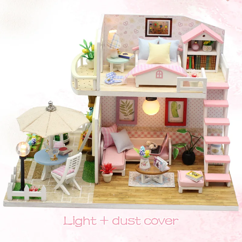 DIY кукольный домик с мебелью Кукольный дом миниатюрный деревянный дом время ожидания кофе дом игрушки для детей подарок на день рождения M033