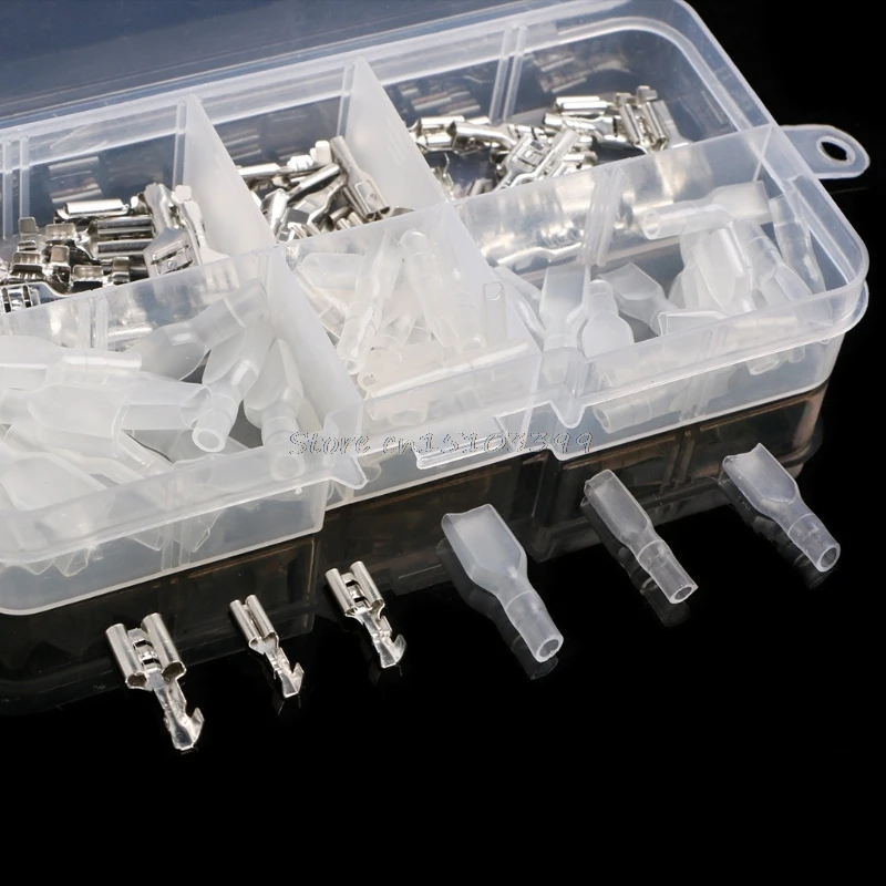 

120Pcs 2.8mm 4.8mm 6.3mm Crimp Insulating Terminals Silver Transparent Female Spade Connectors Sleeve Kit Drop Ship