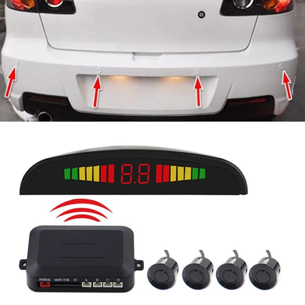 Беспроводной автомобильный парковочный радар, светодиодный парктроник с 4 датчиками парковки, датчик заднего хода