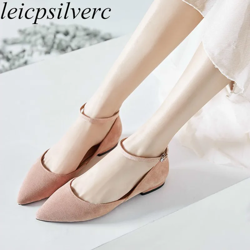 

Women's Pumps Low Heels Spring Autumn Flock Pointed Toe Buckle 2019 New Sexy Fashion Casual Party Wedding Pink Gray Size 34-43