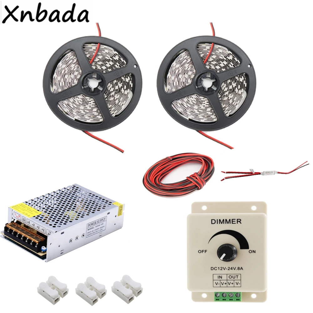 5 м 10 м 15 м SMD5050 светодиодные полосы света белый/теплый белый/синий/красный Цвета, DC12-24V Led диммер Мощность трансформатор комплект