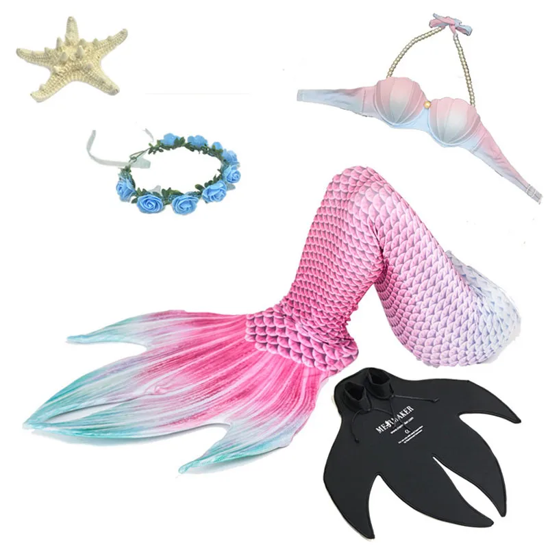 5pcs/set New Mermaid Tail with Flippers Bikini Swimmable  Girl Women Cosplay Costume Mermaid Tails for Swimming Adults Swimsuit