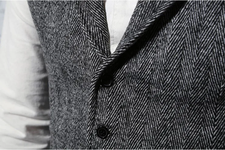 Męskie marki bez rękawów kurtka kamizelka męska garnituru moda męska brytyjski styl Slim Woolen bawełna Single breasted Vintage kamizelka -
