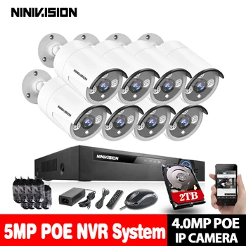 

NINIVISION 48V 8 Channel PoE Kit Surveillance System PoE Camera 5.0MP CCTV System 8PCS 4.0MP PoE IP Camera +1PCS 8CH PoE NVR SET