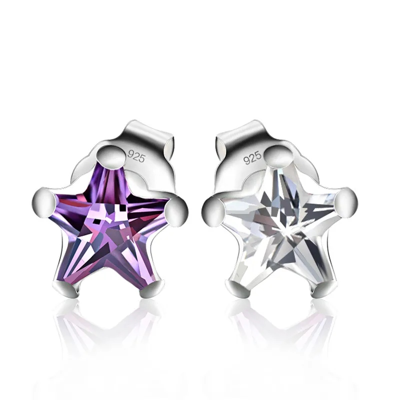 

Fine Jewelry Stud Earrings For Women Five-pointed Star 4-7mm S925 Sterling Silver Brincos Crystal Cubic Zirconia Wedding Aretes