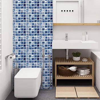 

3d wall stick wallpaper from simulation european-style kitchen ceramic tile stick blue grid FX711 oil stickers bathroom paper