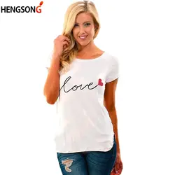 Футболка с надписью «LOVE», женская футболка, Женская Повседневная футболка с коротким рукавом и круглым вырезом, Летние повседневные белые