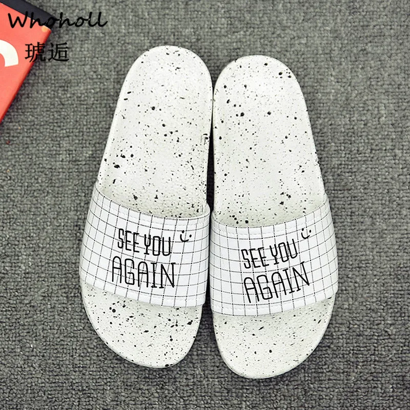 

Whoholl Men Slippers Casual Black and White Shoes Non-slip Slides Bathroom Summer Sandals Soft Sole Flip Flops Man Size 5.5-11.5