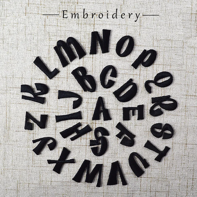 

Black Mini 26pc English Letter Word Name Set Embroidery Patch Iron on Clothes Alphabet Iron-on Clothing Sticker Appliques Stripe