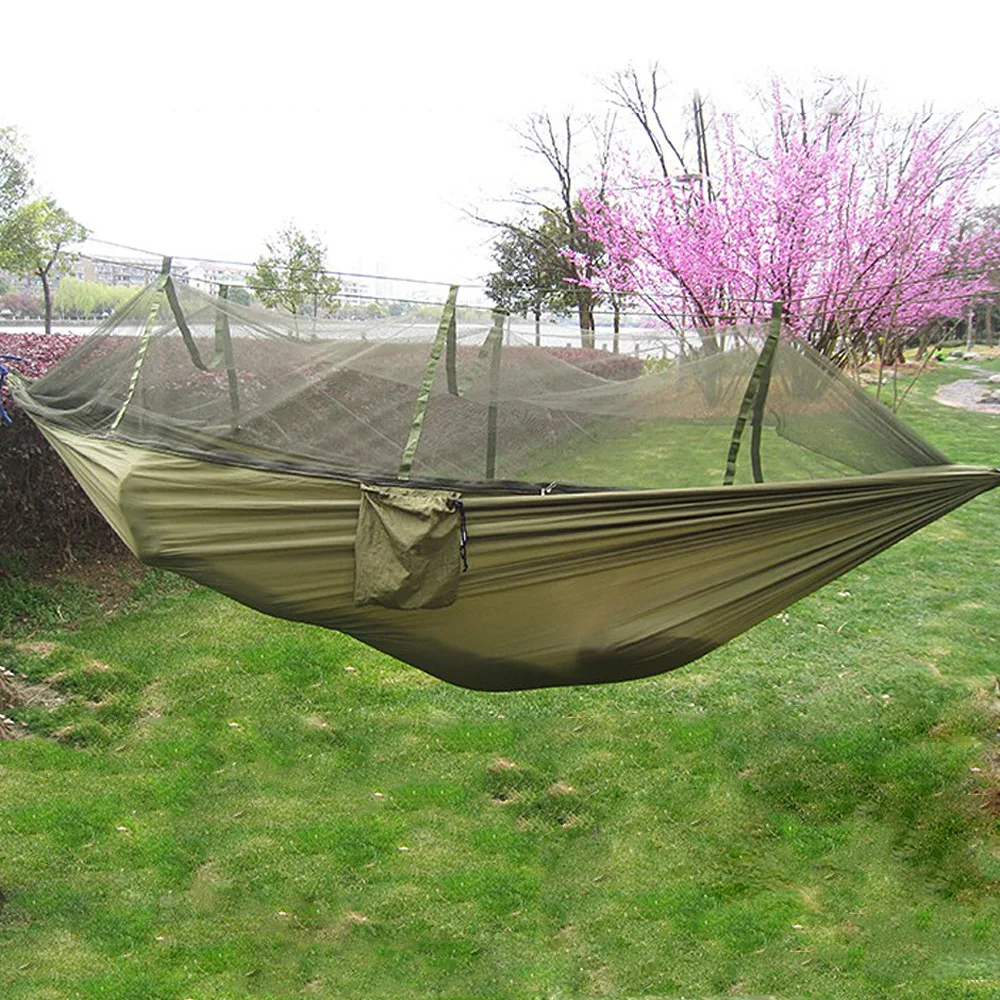 Portable Hammock Single Person Portable Parachute Fabric Mosquito Net Hammock for Indoor Outdoor Use Backpacking Camping