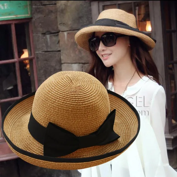 The Sun Visor Korean Grass Hat Lady Summer Bow Cap Along The Wide Brim