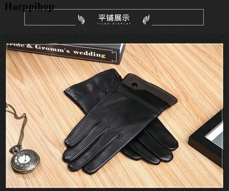 Перчатки из натуральной кожи, мужские перчатки из овчины, зимние модные толстые теплые перчатки