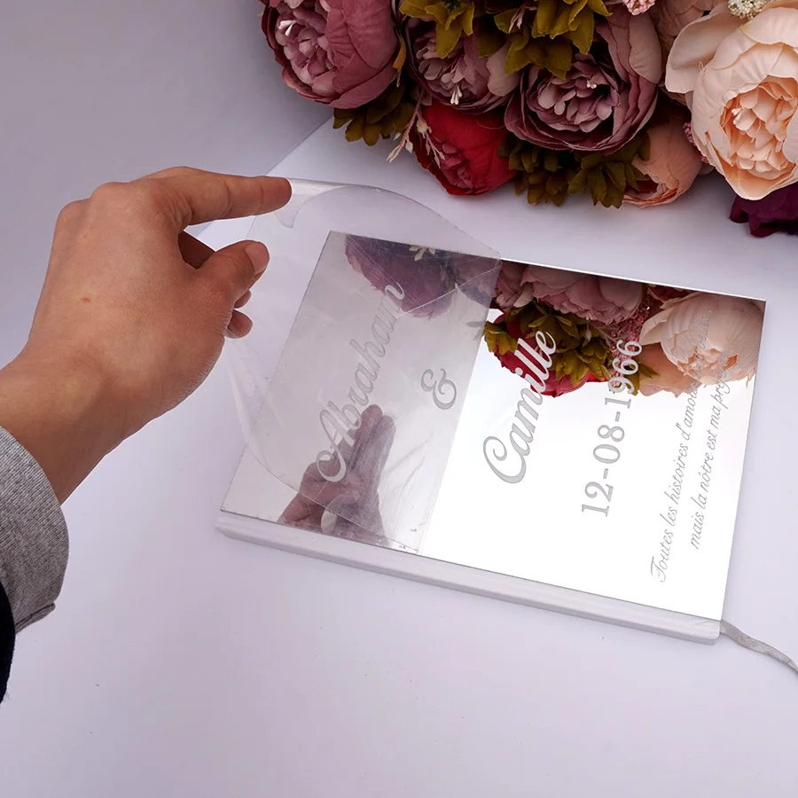 Пользовательские Свадебные подписи Гостевая книга персонализированные зеркальное покрытие пустые белые пустые страницы проверить в книжке свадебный подарок Pary Декор