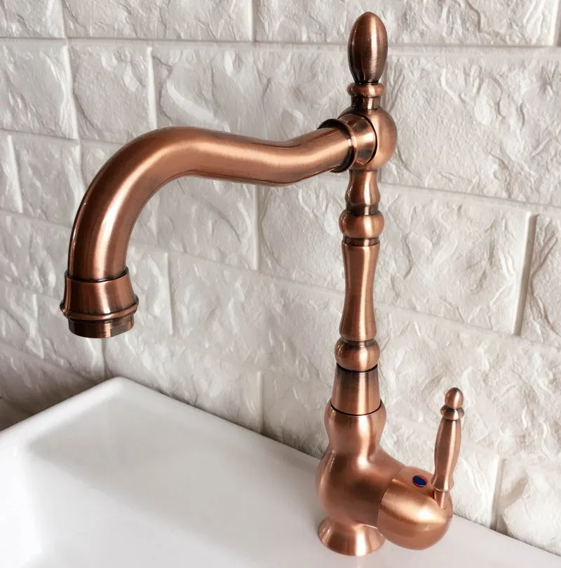 Swivel Spout Water Tap Antique Red Copper Single Handle Single Hole Kitchen Sink & Bathroom Faucet Basin Mixer Tap anf423