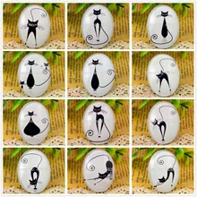 Горячая 2 шт 30x40 мм ручной работы фото стеклянные кабошоны(Белый Черный кот серии