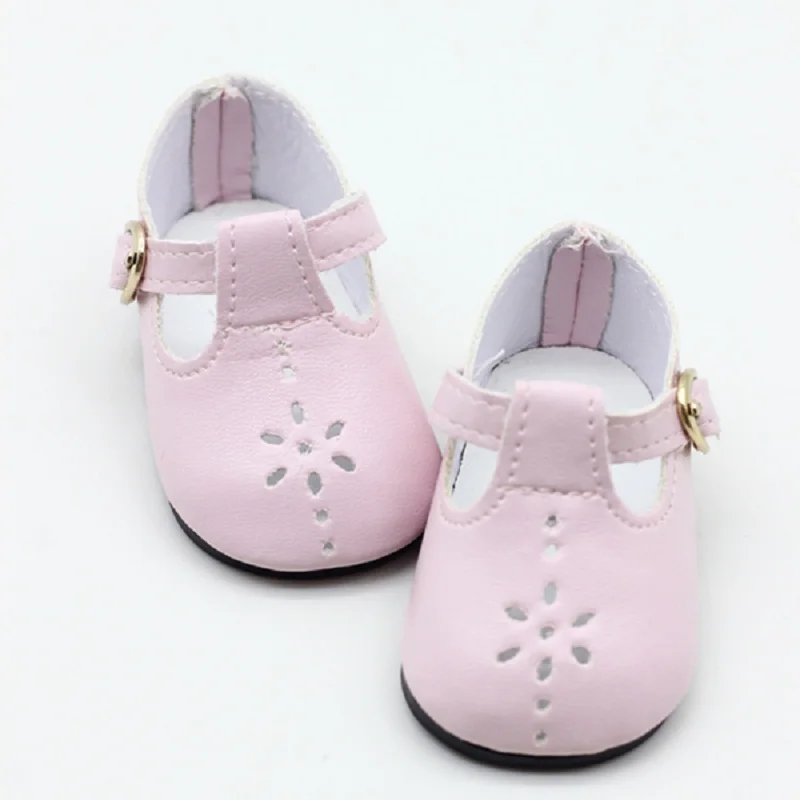 

1 Pair of Shoes Fit for 43cm Baby Doll and 18inch American Girl Doll Pink pu Leather toy Shoes