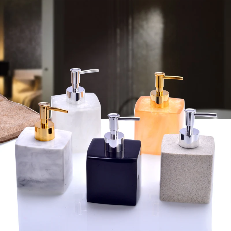 

360ml Bathroom Resin Hand Pump Liquid Soap Dispenser Exquisite Hotel Lotion Shampoo Bottle Dispenser Square Style