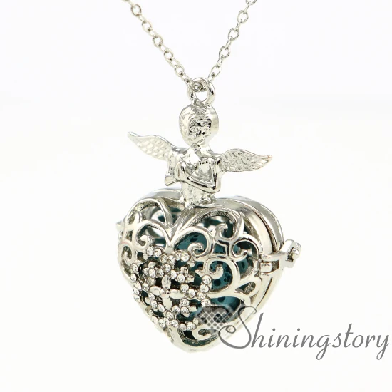 angle wings heart essential oil necklace wholesale diffuser necklace