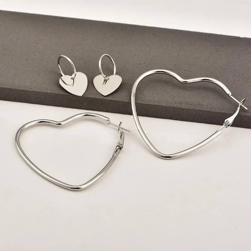 Двойное подвесное сердечко серьги для женщин геометрические персиковые любящие Подвесные серьги женские новые модные современные ювелирные изделия - Окраска металла: Silver