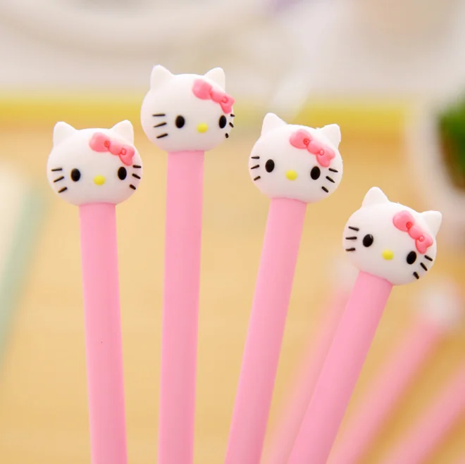 

4Pcs/set Kawaii Hello Kitty Gel Pen Stationery School Supplies 0.38mm Student Gift black ink cat gel pen Rewarding
