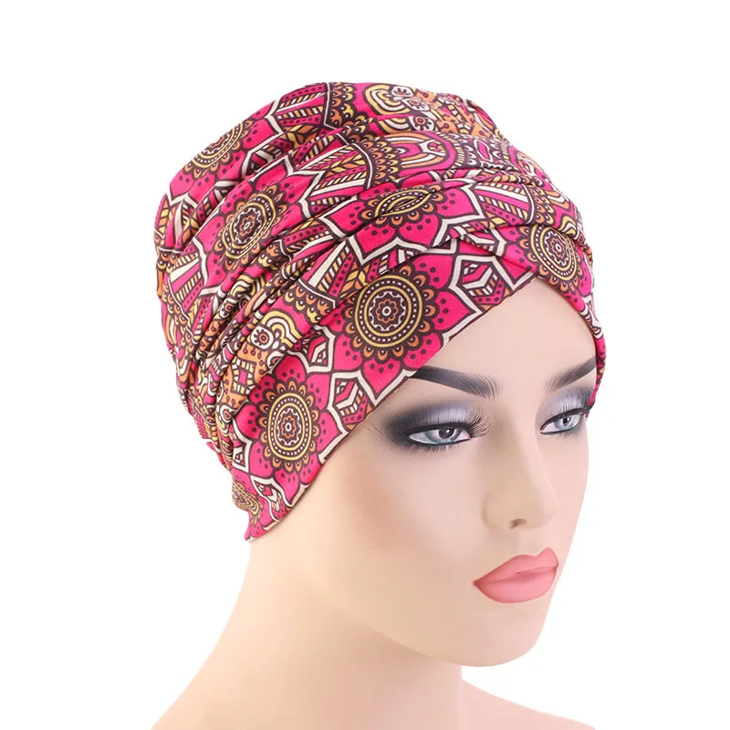 Мусульманский хлопковый женский хиджаб платок тюрбан головной убор шапка женские аксессуары для волос нигерийский тюрбан шапка удлиненная - Цвет: Розово-красный