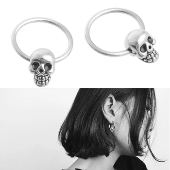 Skull Round Hoop Stud Earrings2
