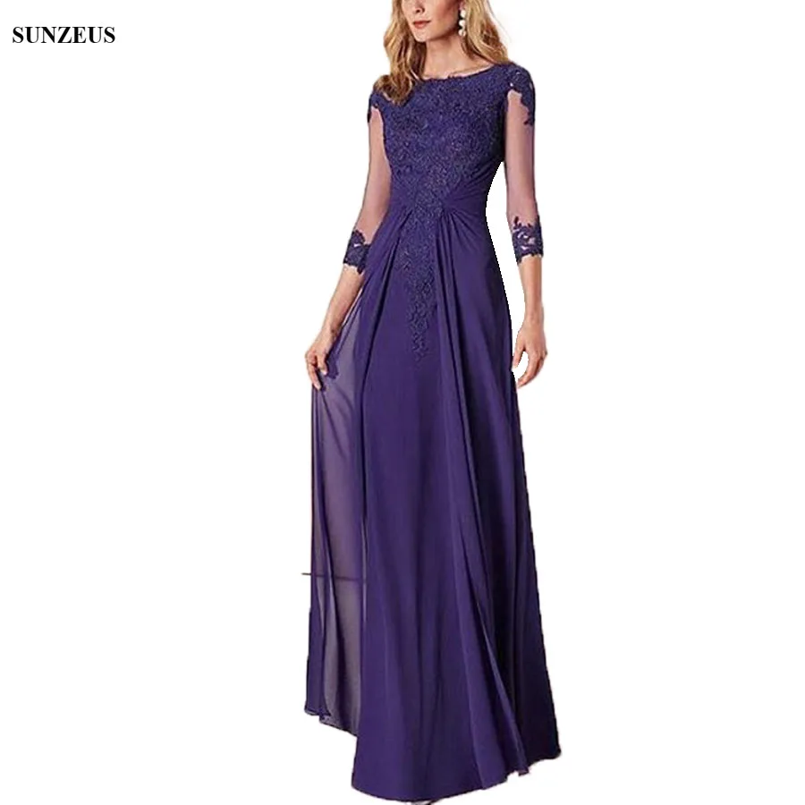 Three Quarter Sleeves Mother Of The Bride Dresses With Appliques Long