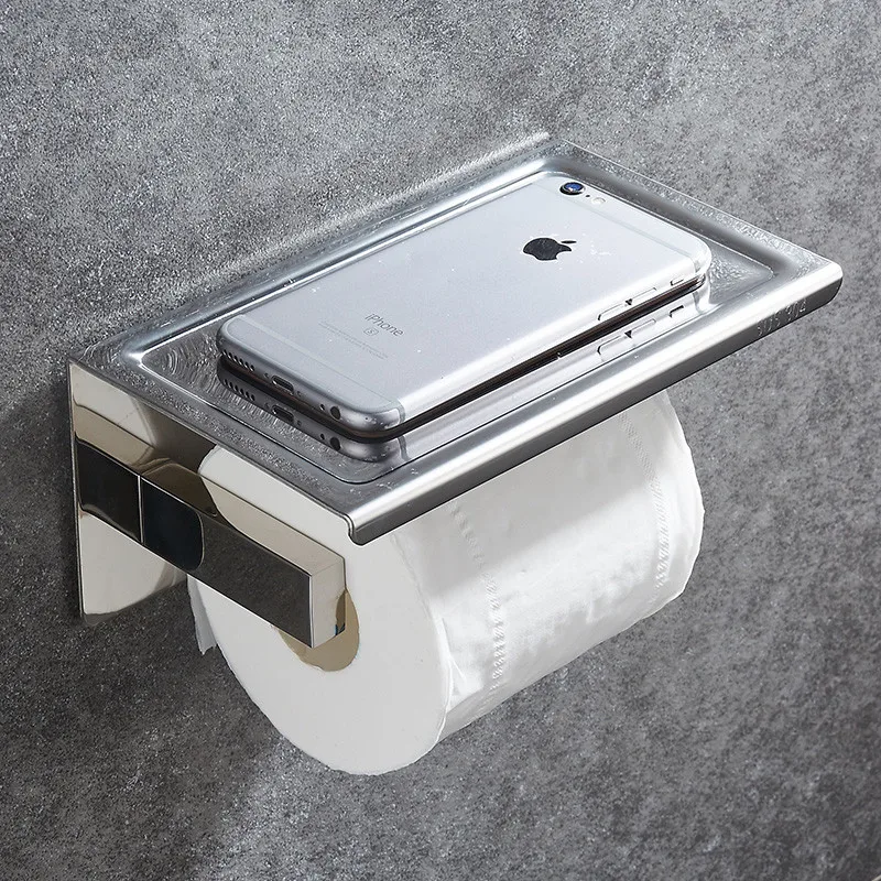 

304 Stainless Steel Toilet Paper Holder With Shelf Wall Mounted Toilet Tissue Mobile Phone Roll Holder Bathroom Accessories
