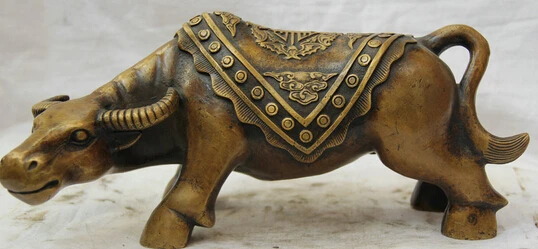 

JP S0524 12" China Chinese Copper Folk Zodiac Year Bull Oxen Statue sculpture Feng Shui B0403