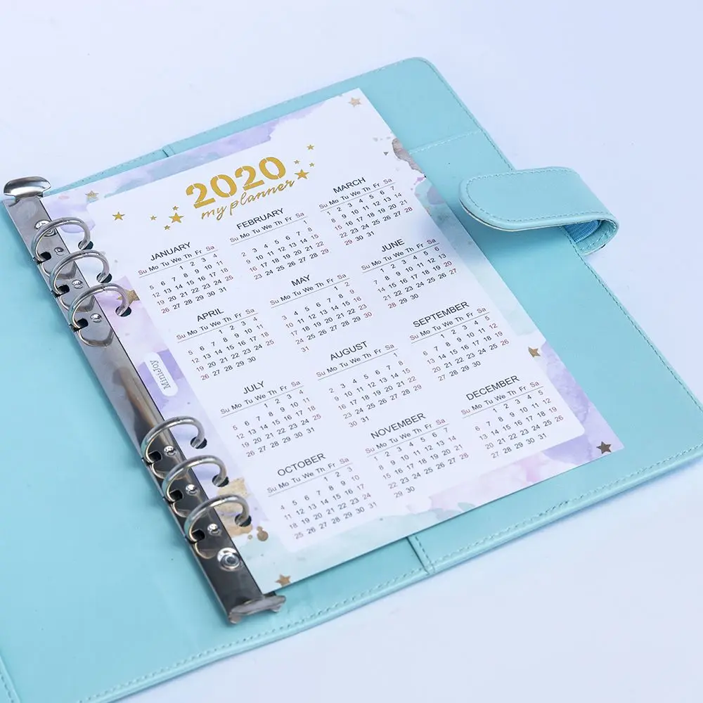 

2020Colorful Paper Calendar A5/A6 Index Paper 6 Holes Loose-leaf Paper Notebook Divider Kawaii Stationery School Office Supplies