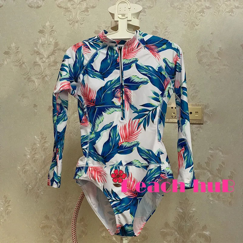 2019 Sport Swimsuit Floral Swimwear Women Long Sleeve Surfing Rash Guards Bathing Suit One Piece Tankini Swimsuits Women (10)