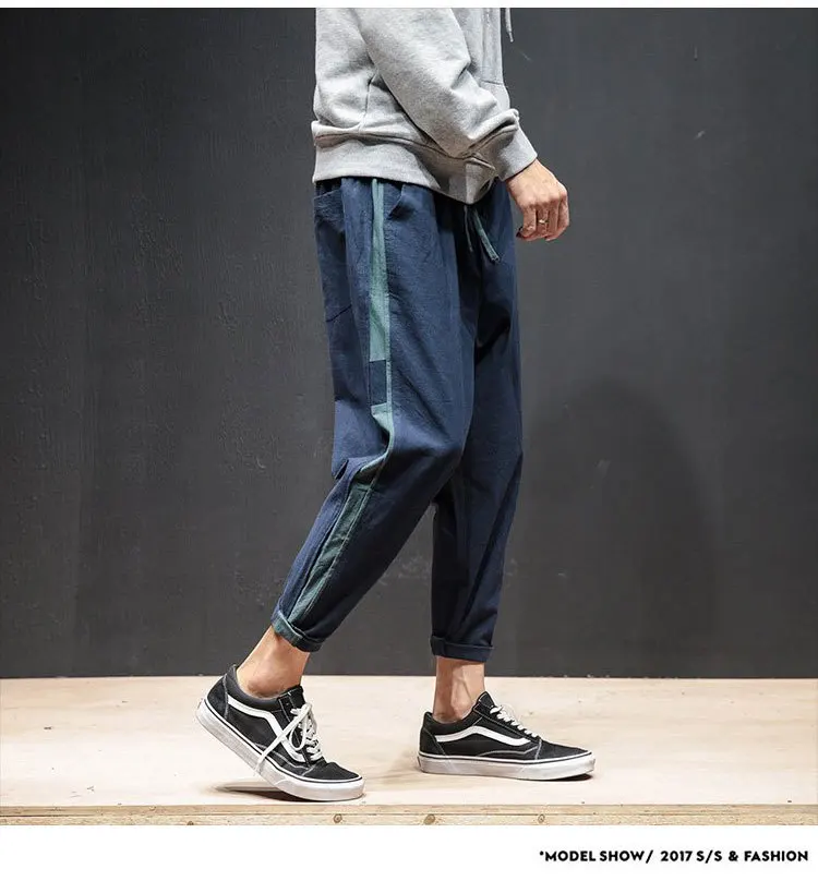 New Comfortable Cotton Pants Men Fashion Spring Side Stripe Patch Design Mens Baseball Pant Mid Waist Plus Size Men's Trousers 13