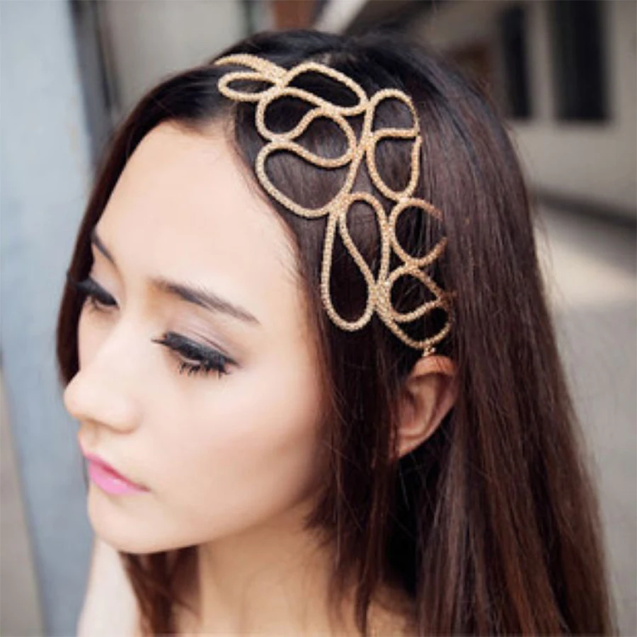 Корея Мода эластичный Золотой Металл выдалбливают Цветок головная повязка очарование веревочная лента держатель волос повязка для волос Тиара украшение для головы