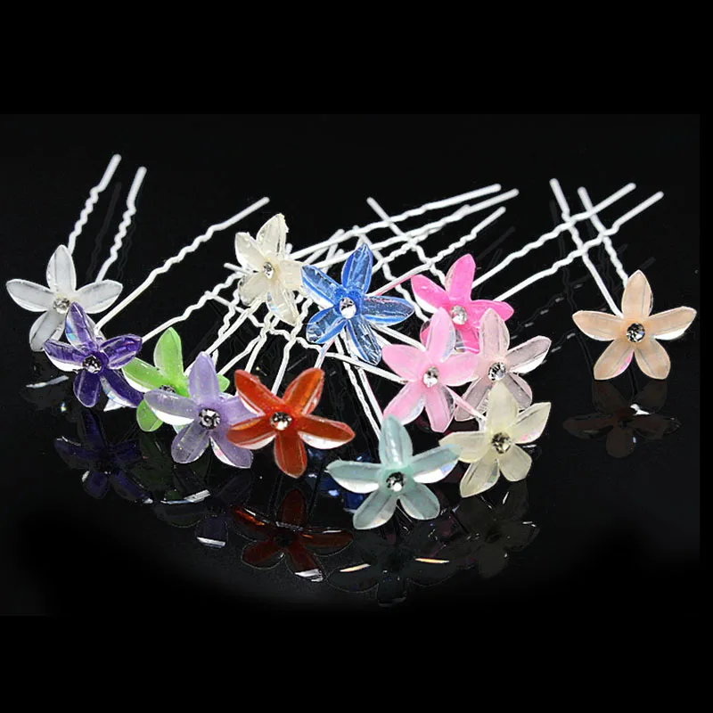 20PCS Wedding Hair Pins Flower Bridal Hairpin Flower Pink Crystal Hair Clips White Bridesmaid