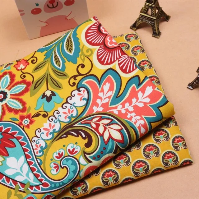 2 Pieces Set Vintage Upholstery Fabric Painting Cotton Cloth Black