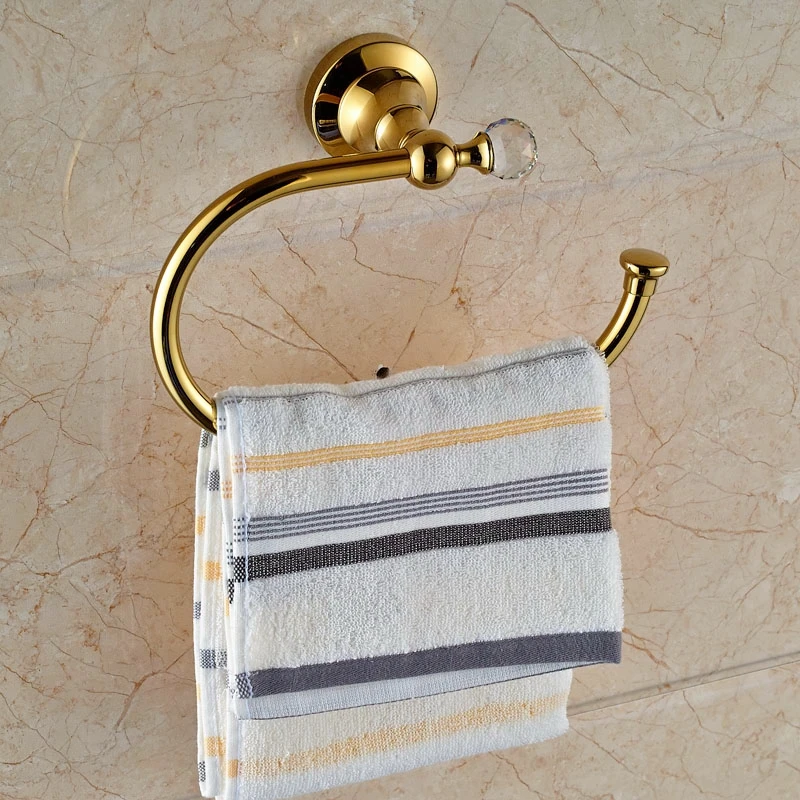 Freeshipping Gold Polish Towel Ring Wall Mounted Towel Hanger With Hook