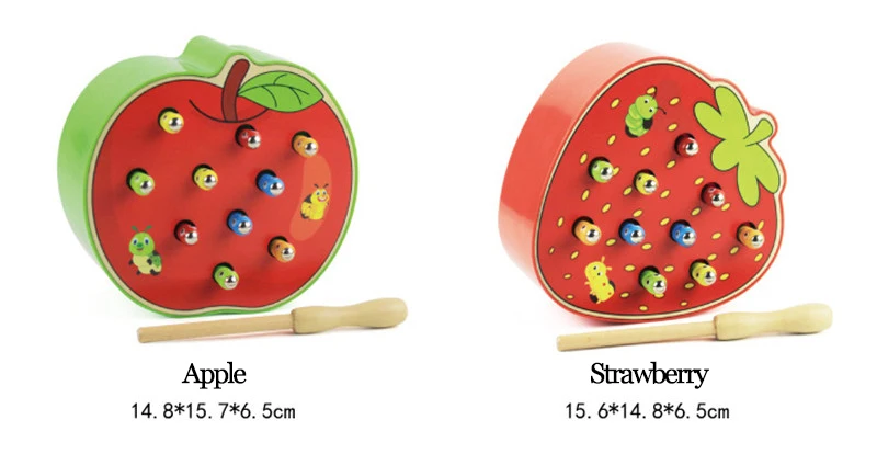 Детские деревянные игрушки захват червя игра Магнитный цвет познание дети интерес раннего образования клубника яблоко захват
