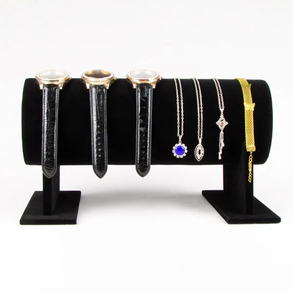 

TONVIC High Quality Black Velvet Bracelet Hair Hoop Headband Watch Necklace Display Stand Holder T-Bar 30cm L