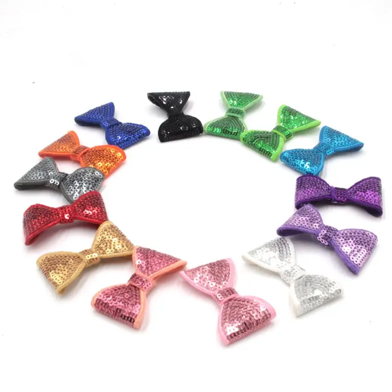 

50pcs/lot 2'' Embroideried Sequin Bows Clips, Knot Applique Sequin bow WITH Clips,Hair Boutique Hair Accessories