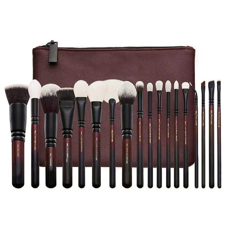 

Top Brand Makeup Brushes Set 18pcs Wine Red Professional Make Up Tooles With Leather Case Soft Synthetic Hair Cosmetic Kit