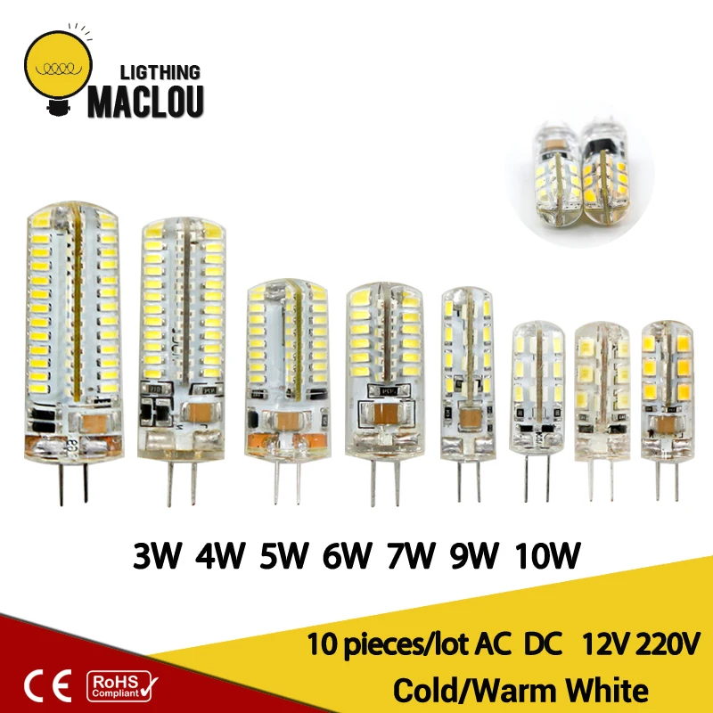 

10pcs Led 220V G4 Lamp G4 Led Bulb Light AC DC 12V 6W SMD2835 Spotlight Halogen Light 360 Beam Angle Replace Crystal Home Decor