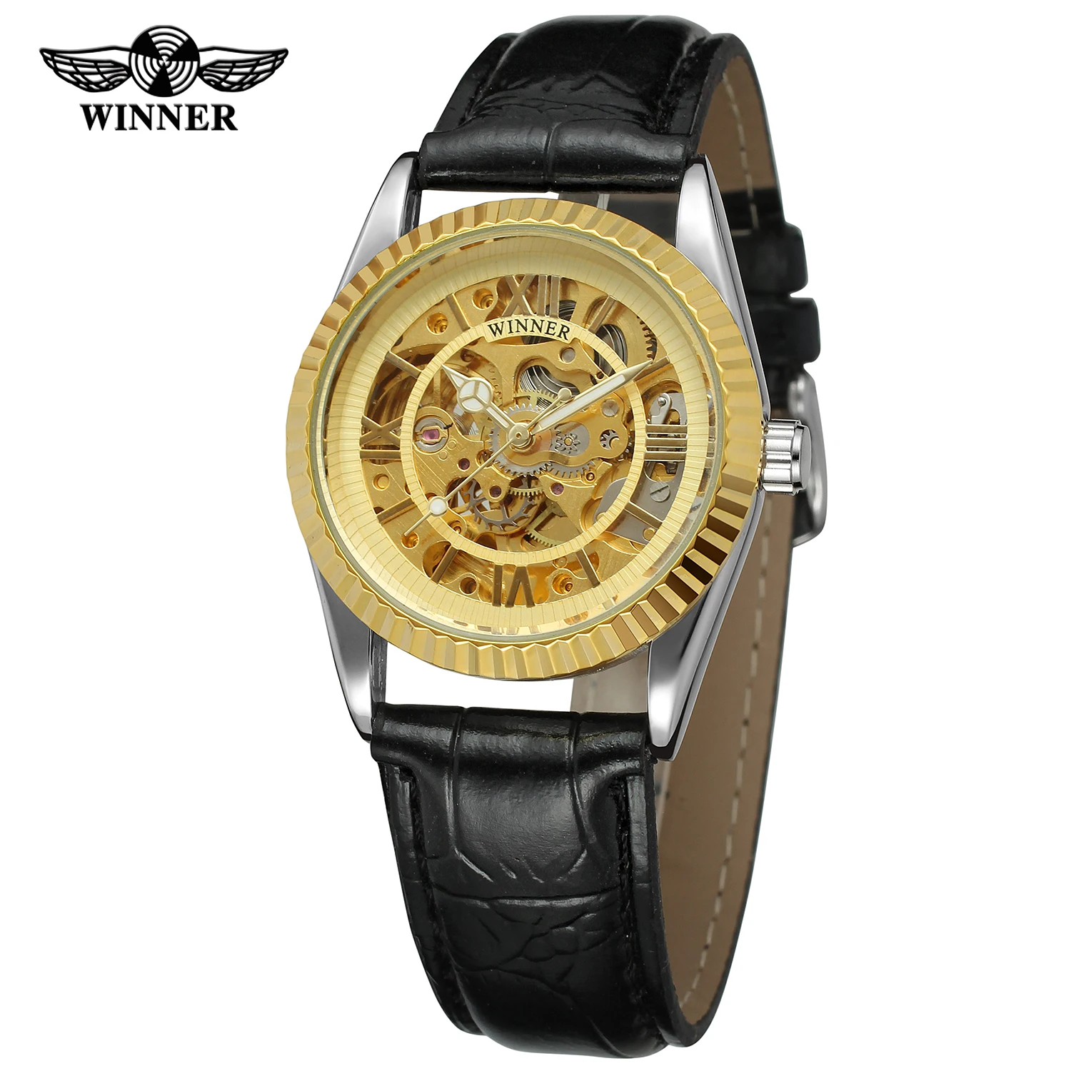 

2019 Fashion Top Brand T-WINNER Watch Men's Man Automatic Mechanical Skeleton Leather Wrist Watches Luxury Gold Dial Clock Male