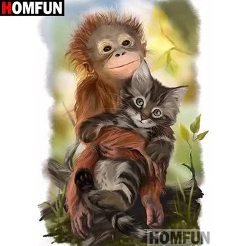 

HOMFUN Full Square/Round Drill 5D DIY Diamond Painting "Animal monkey cat" 3D Diamond Embroidery Cross Stitch Home Decor A19700