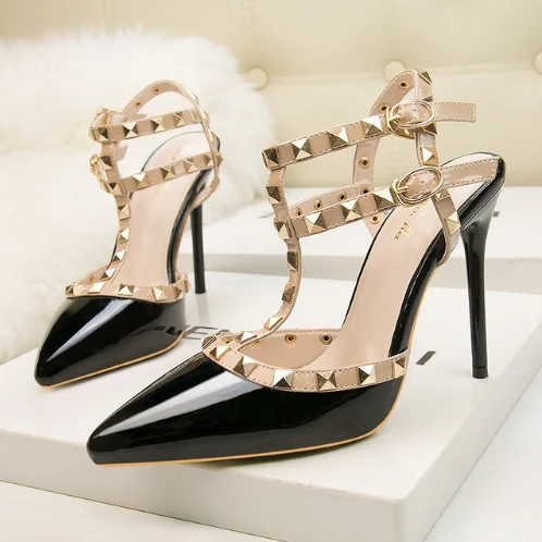 

OLOMLB Women Pumps Ladies Sexy Pointed Toe High Heels Fashion Studded Stiletto Rivet High Heel Sandals Shoes Large Size
